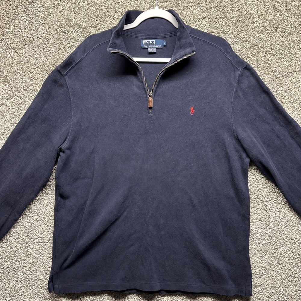 Vintage Y2K Polo Ralph Lauren Blue 1/4 Zip Large Fleece Pullover USA 90s Preppy